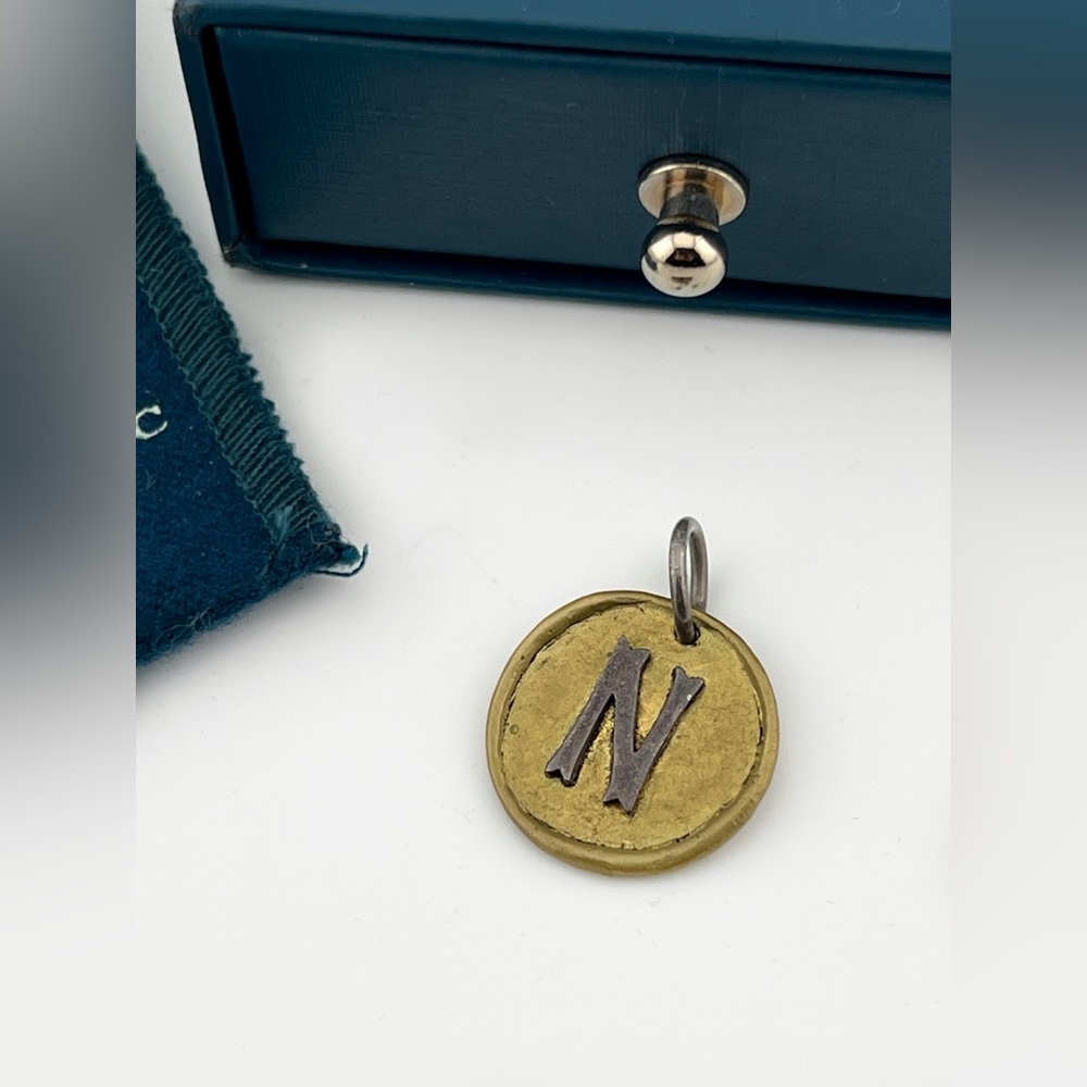 Waxing Poetic Silver and Brass Mixed Metal Letter "N" Initial Charm Monogram